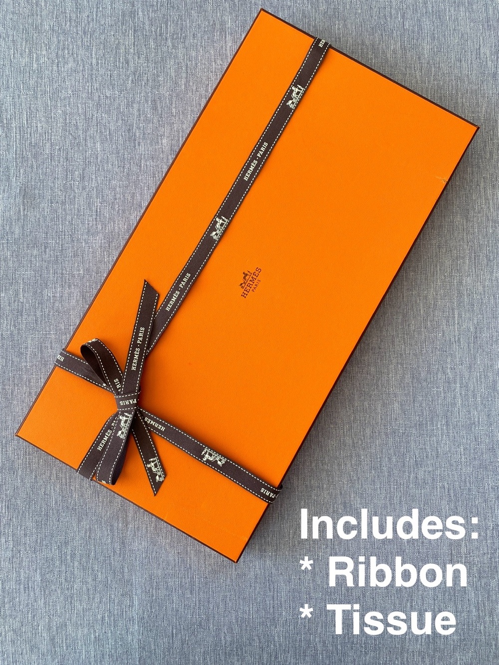 Authentic Hermès | Orange Scarf Box with Tissue Ribbon Gift Decoration Storage